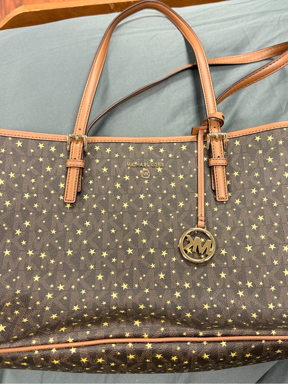 Michael Kors Brown Tote with Gold Star Print